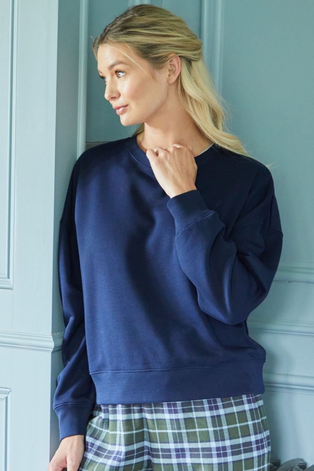 British Boxers British Boxers Women's "French Navy" Cotton Lounge Sweatshirt in Navy - 2