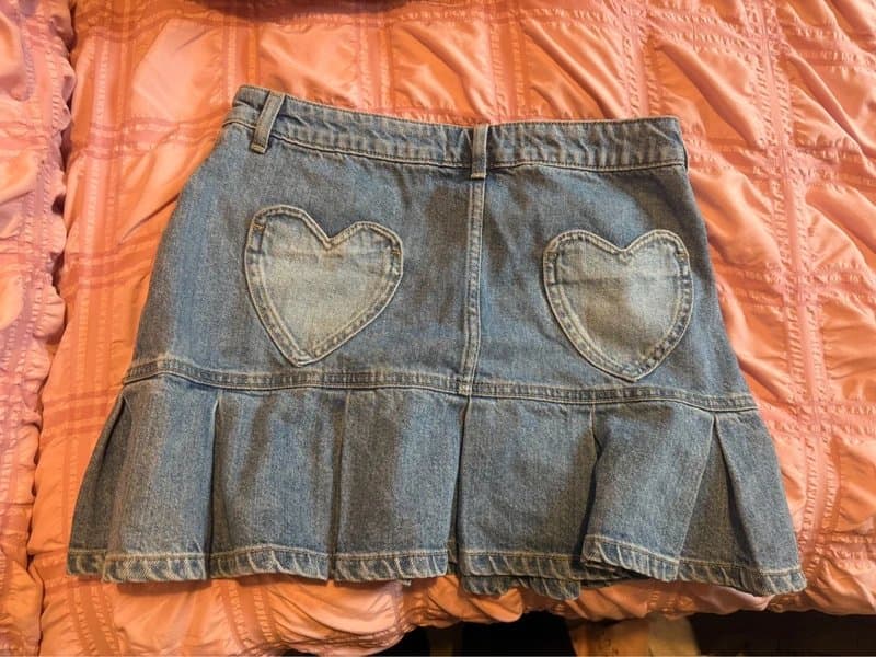 Miss Selfridge Mini denim skirt heart patch work