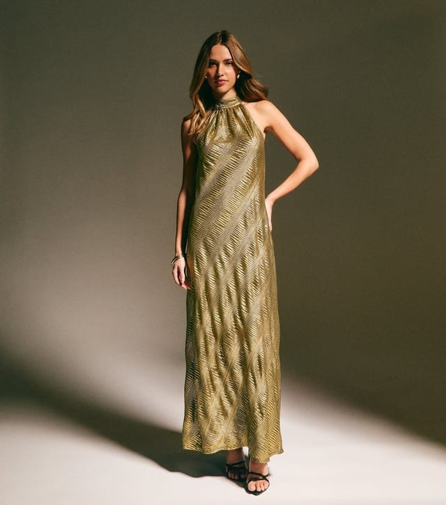 New Look Women's Gold Textured Halter Neck Midi Dress New Look - 3