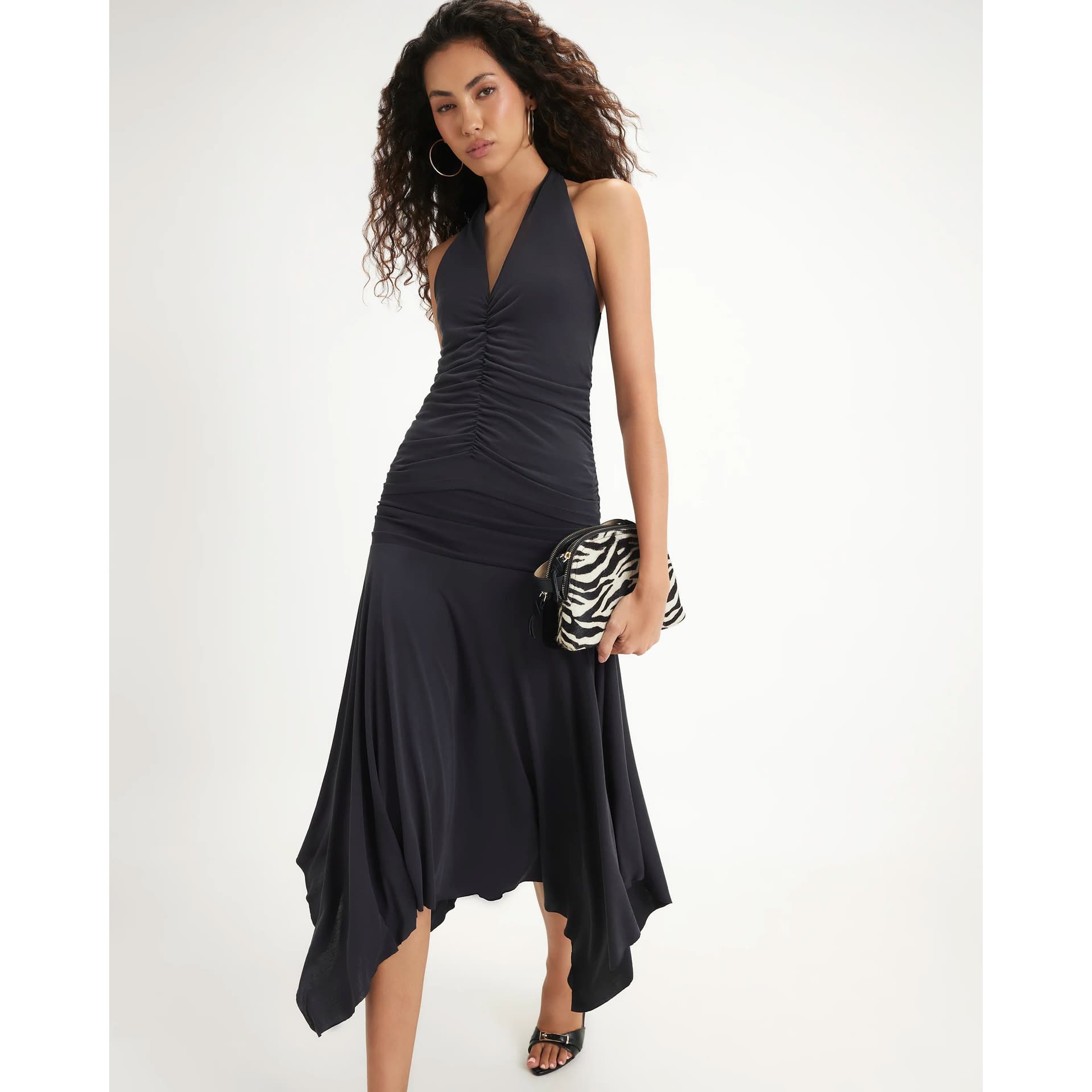 River Island River Island Womens Black Hanky Hem Midi Skirt