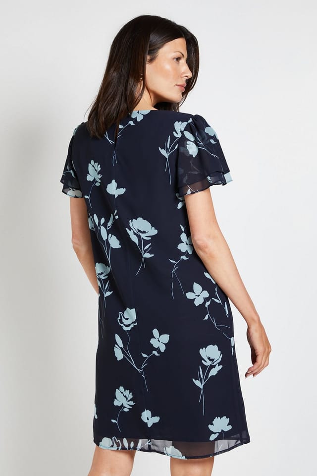 Wallis Wallis Women's Floral Lace Ruffle Sleeve Shift Dress in Navy - 3