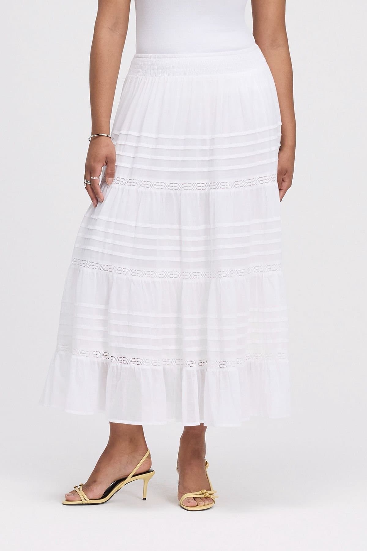 Finery London Finery London Women's Imani Cotton Tiered Midi Skirt in White