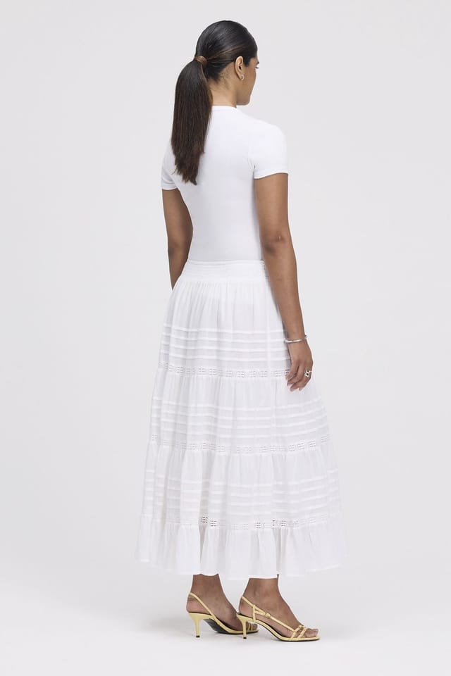 Finery London Finery London Women's Imani Cotton Tiered Midi Skirt in White - 3