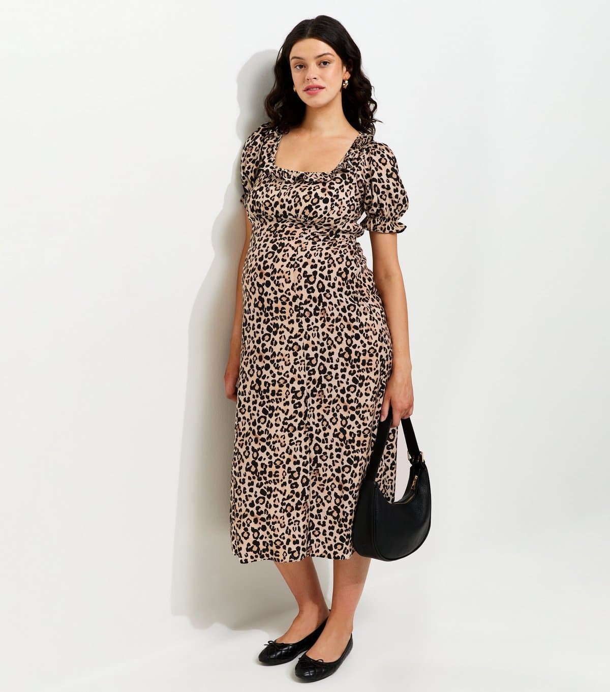 New Look Women's Maternity Brown Animal Print Midi Tea Dress New Look
