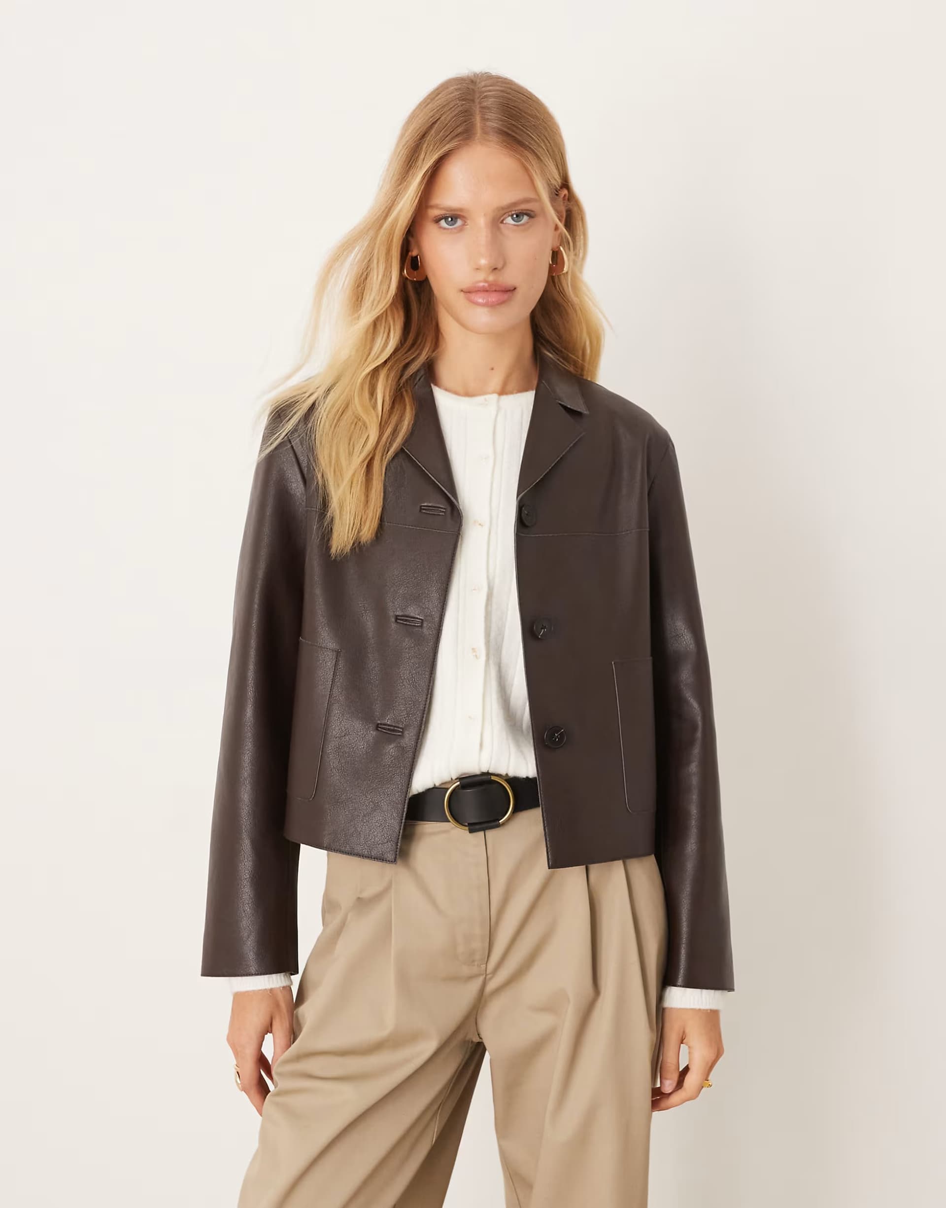 ASOS Mango faux leather short jacket in brown