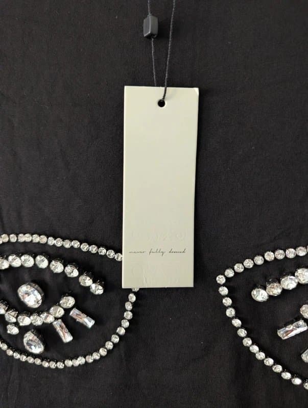 Never Fully Dressed New Never Fully Dressed Embellished Rhinestone Black Cotton T-shirt Size S Small