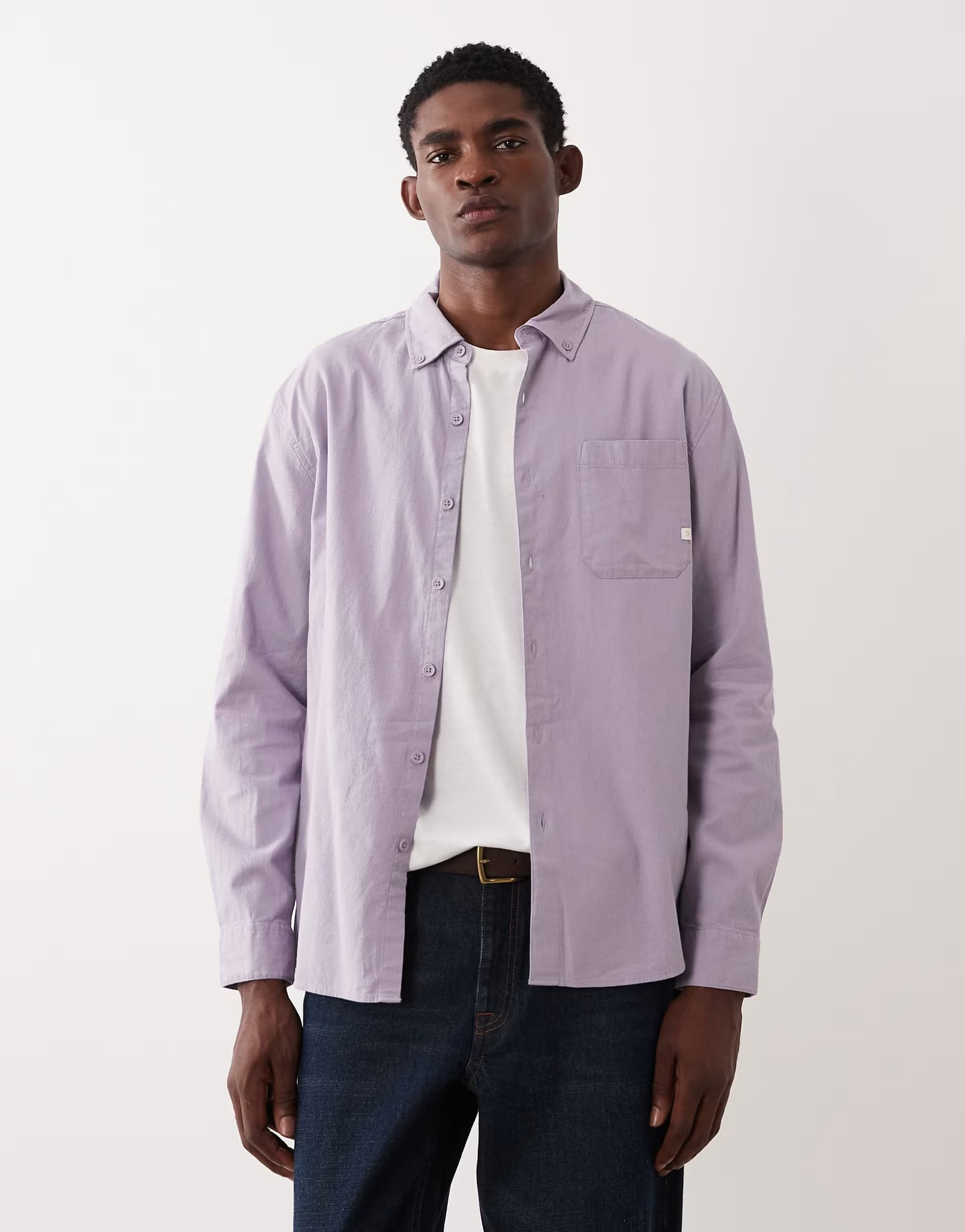 ASOS Farah Netherton long sleeve logo cord shirt in lilac