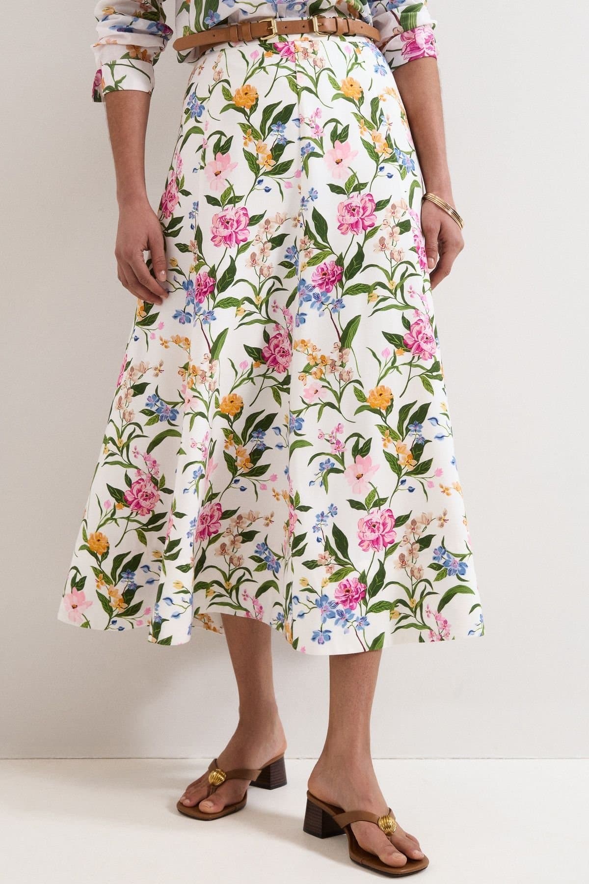 Phase Eight Phase Eight Women's Elasticated Printed Midi Skirt in Off-White