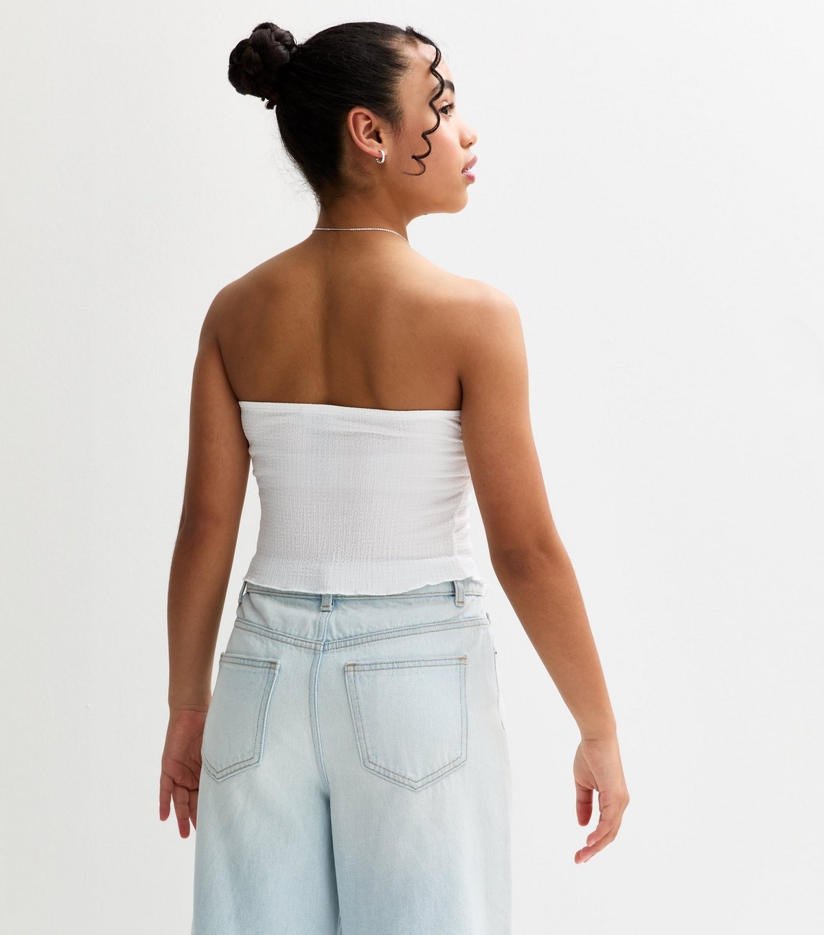 New Look Girls' White Textured Jersey Bandeau Top New Look - 4