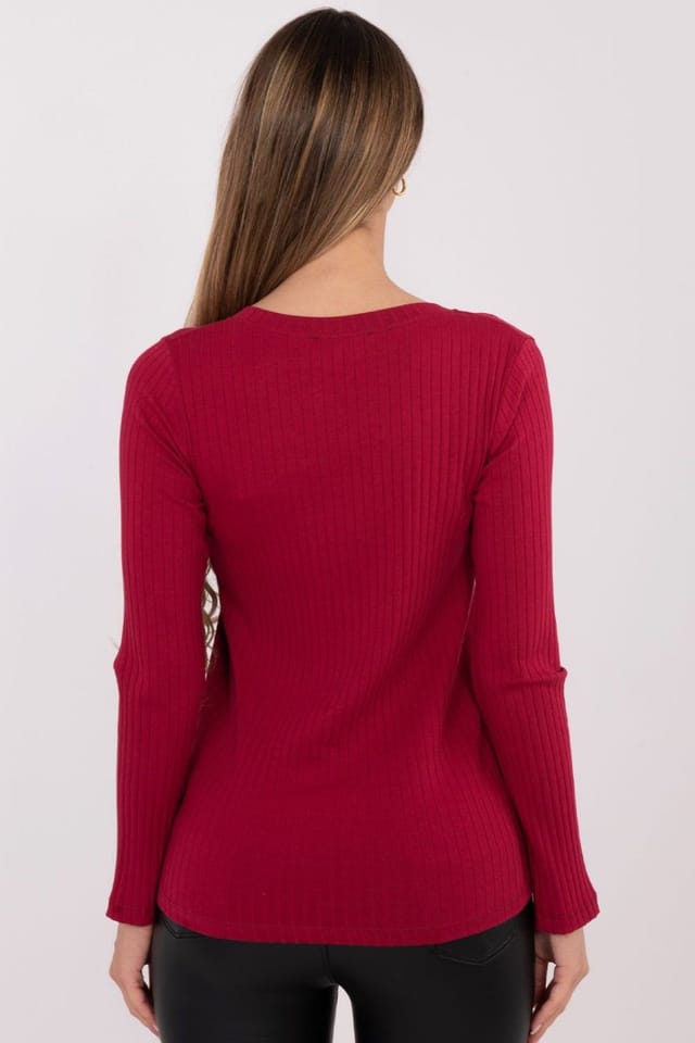 Love Lace Love Lace Women's Cotton Elastane Ribbed V Neck Button Blouse in Red - 3