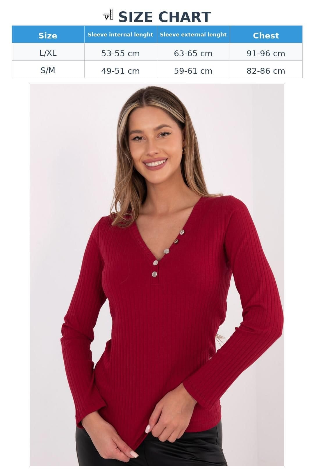 Love Lace Love Lace Women's Cotton Elastane Ribbed V Neck Button Blouse in Red - 4