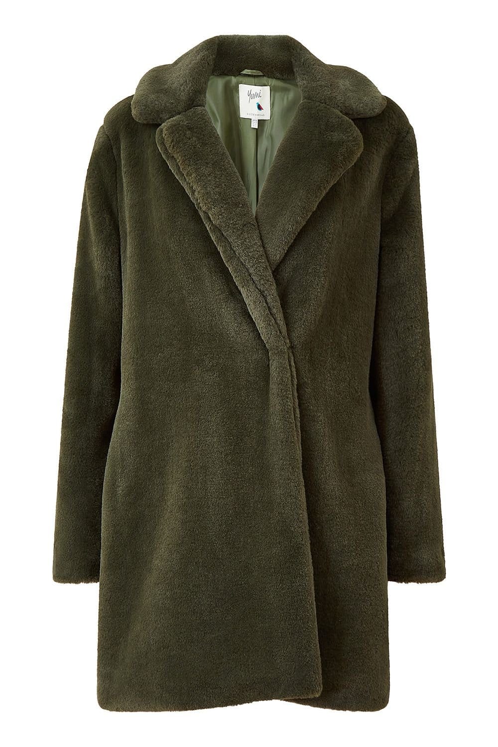 Yumi Yumi Women's Green Faux Fur Coat in Khaki - 4