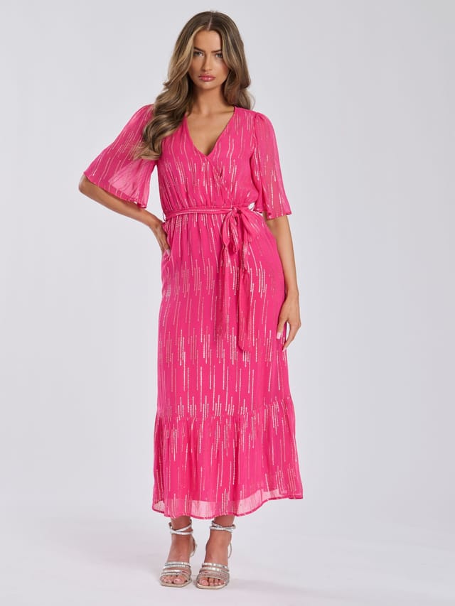 Finding Friday Finding Friday Women's Metallic Wrap Dress in Dark Pink - 2