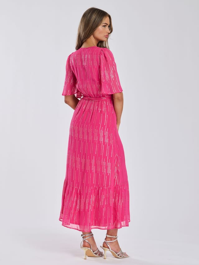 Finding Friday Finding Friday Women's Metallic Wrap Dress in Dark Pink - 3