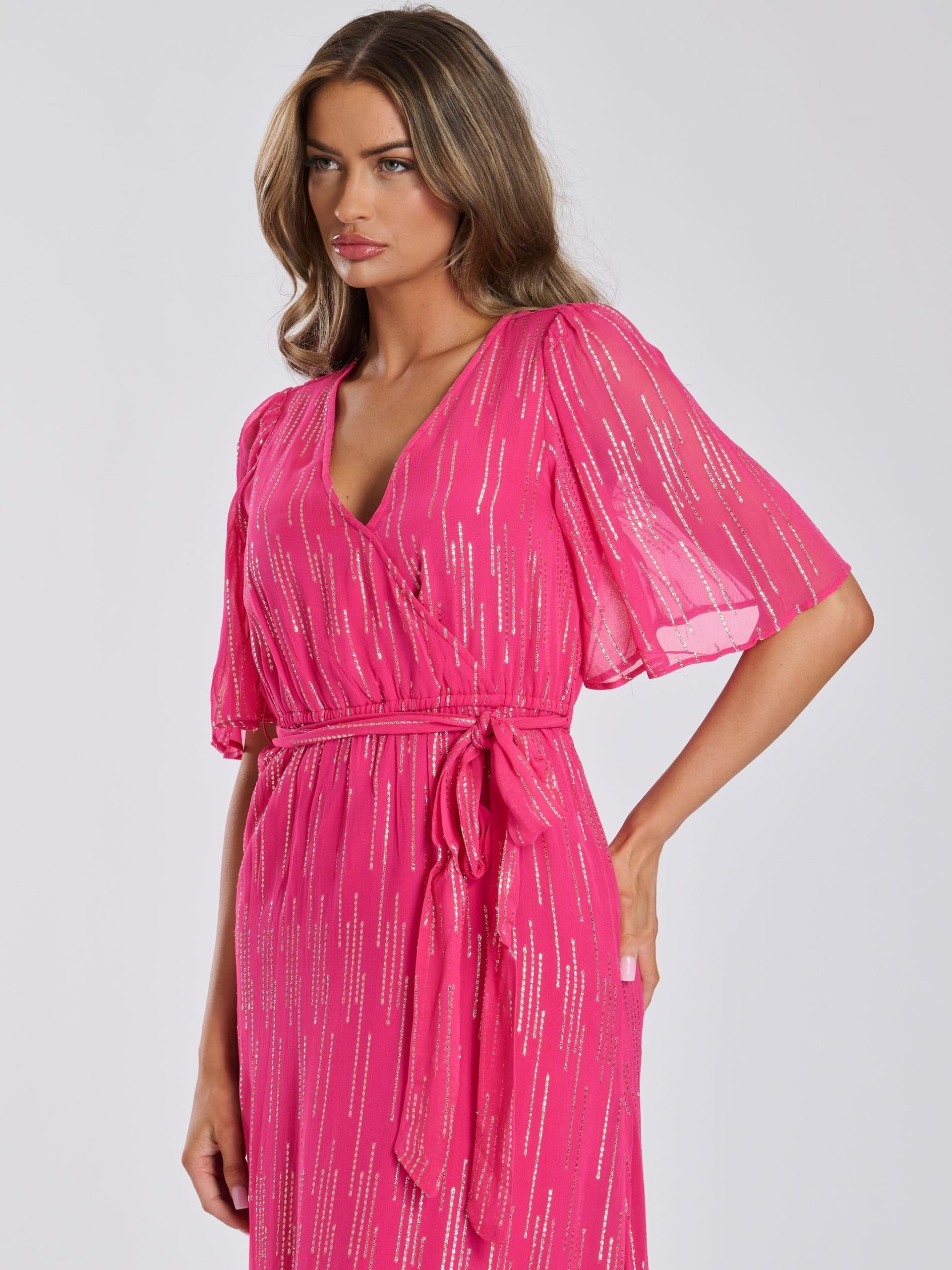 Finding Friday Finding Friday Women's Metallic Wrap Dress in Dark Pink - 4