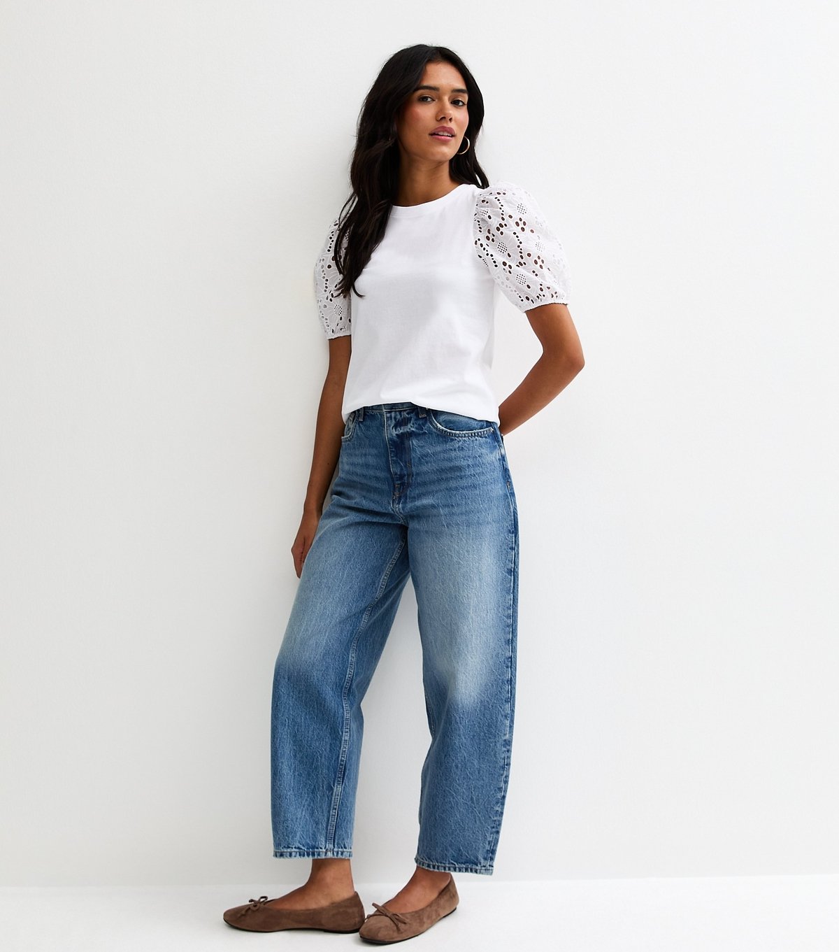 New Look Women's White Broderie Anglaise Puff Sleeve Top New Look - 3