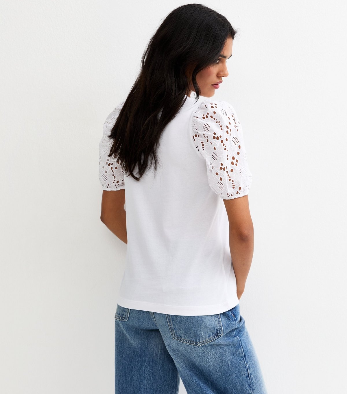 New Look Women's White Broderie Anglaise Puff Sleeve Top New Look - 4