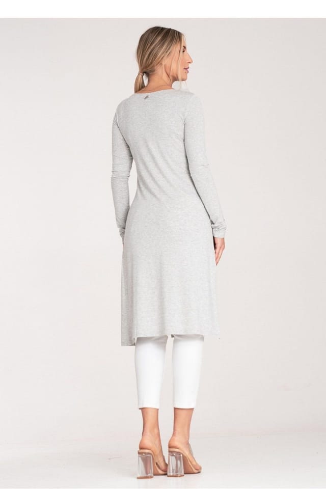 Love Lace Love Lace Women's Long Sleeve Round Neck Tunic Side Slit in Grey - 3