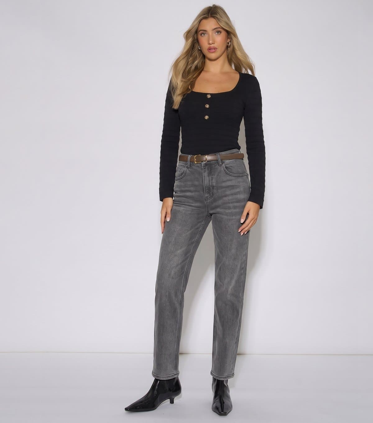 Gini London Women's Light Grey Mid Rise Straight Leg Jeans Gini London New Look