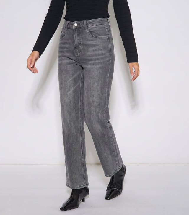 Gini London Women's Light Grey Mid Rise Straight Leg Jeans Gini London New Look - 2