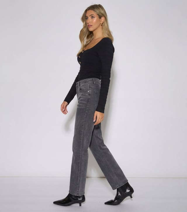Gini London Women's Light Grey Mid Rise Straight Leg Jeans Gini London New Look - 3