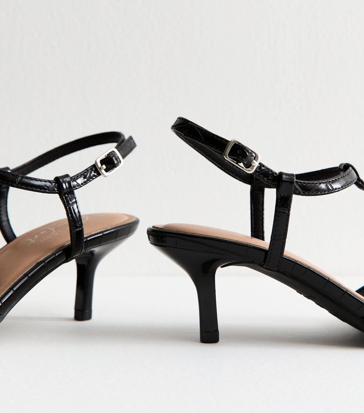 New Look Women's Black Faux Leather Snakeskin Effect Kitten Heel Slingback Pumps Vegan New Look - 4