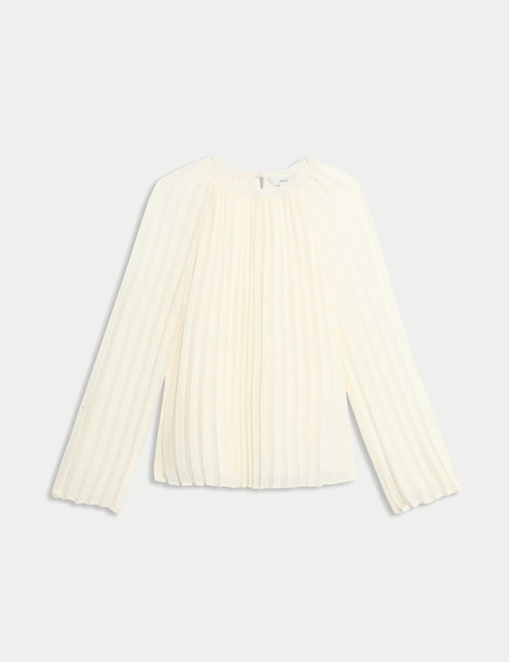 Marks & Spencer M&S Ivory Plisse Blouse with Round Neckline