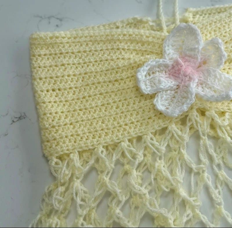 Summer Handmade Butter Yellow Crochet Flower Hibiscus Mesh Top Corset | Size 6-8 Beach Summer Coverup