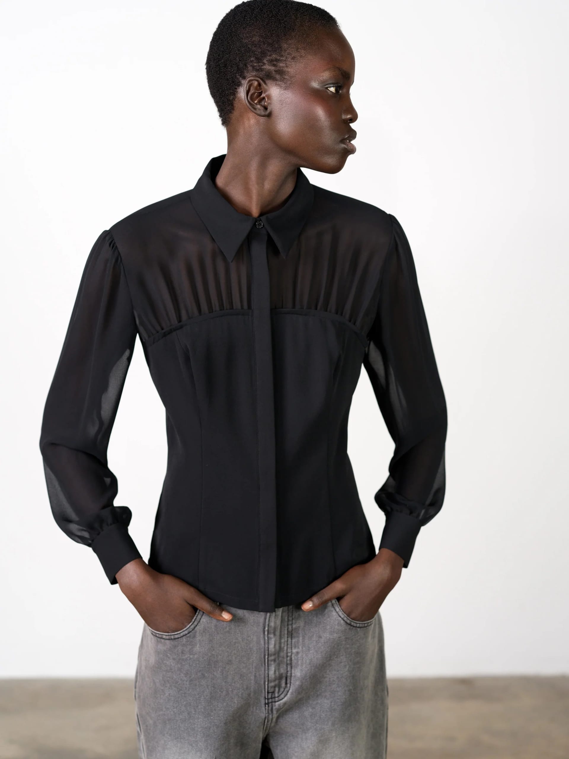 Arezzo Black Corset Detail Black Shirt Black