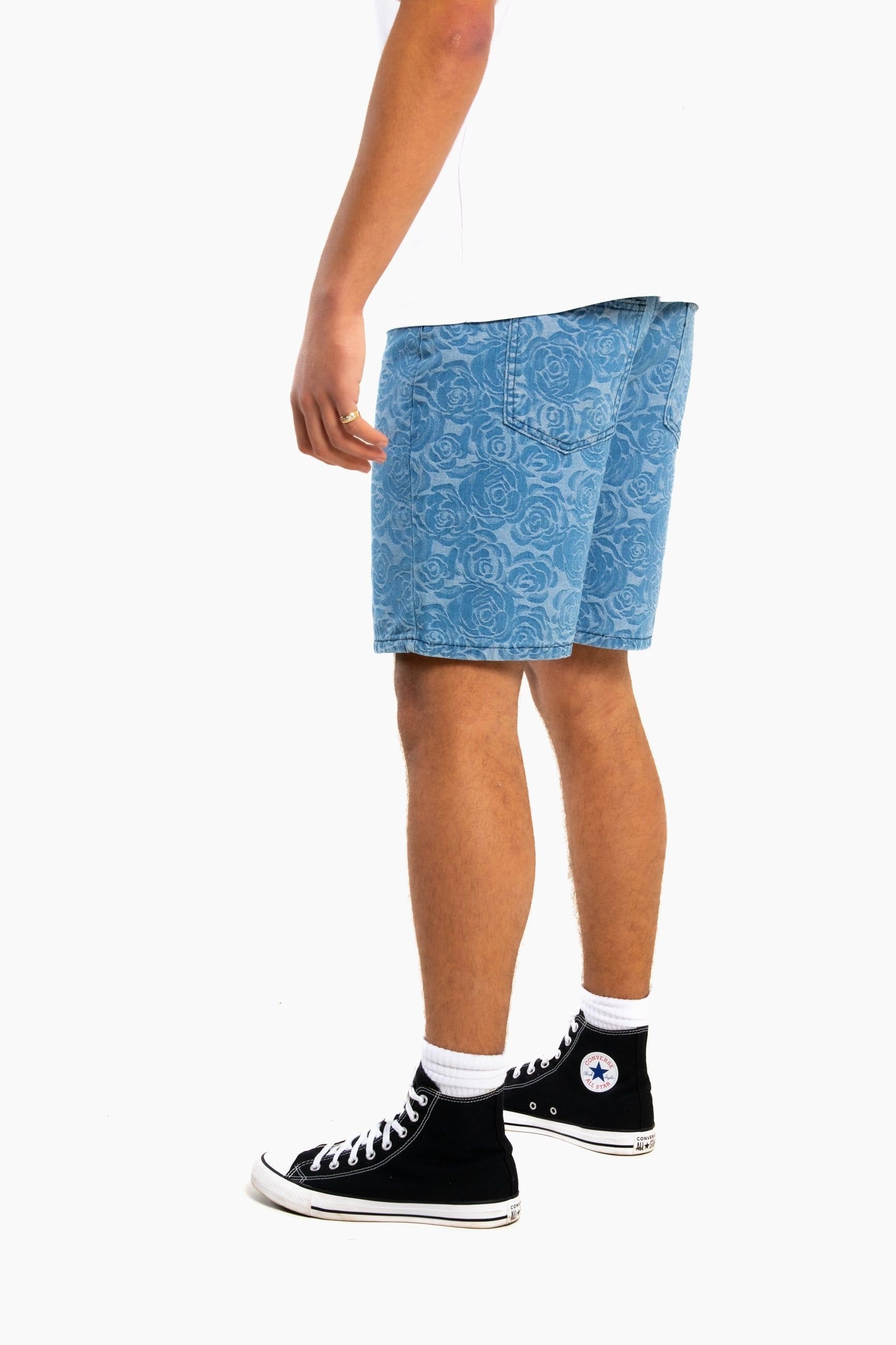 Liquor N Poker Blue Floral Denim Shorts