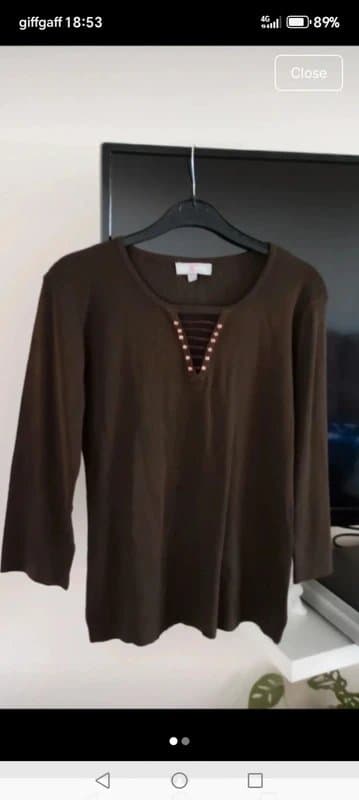The Unbranded Brand Ladies size 10 khaki green top embellished gold