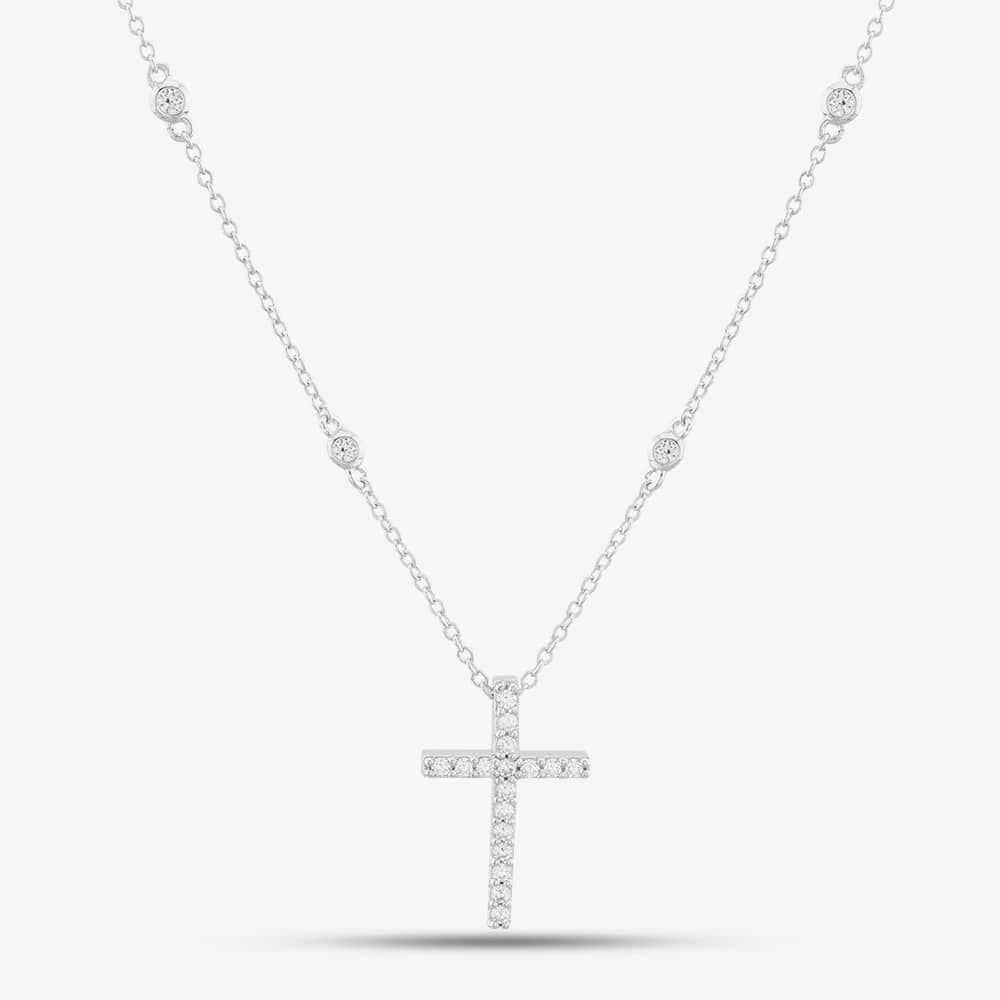 T.H.Baker T.H.Baker Women's Silver Pavé Cubic Zirconia Cross Pendant Chain 8.18.9490