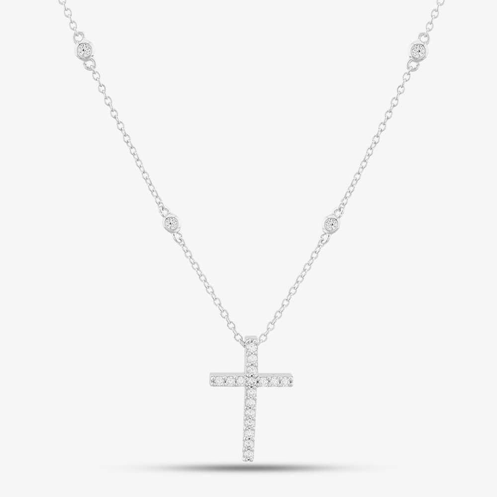 T.H.Baker T.H.Baker Women's Silver Pavé Cubic Zirconia Cross Pendant Chain 8.18.9490 - 1