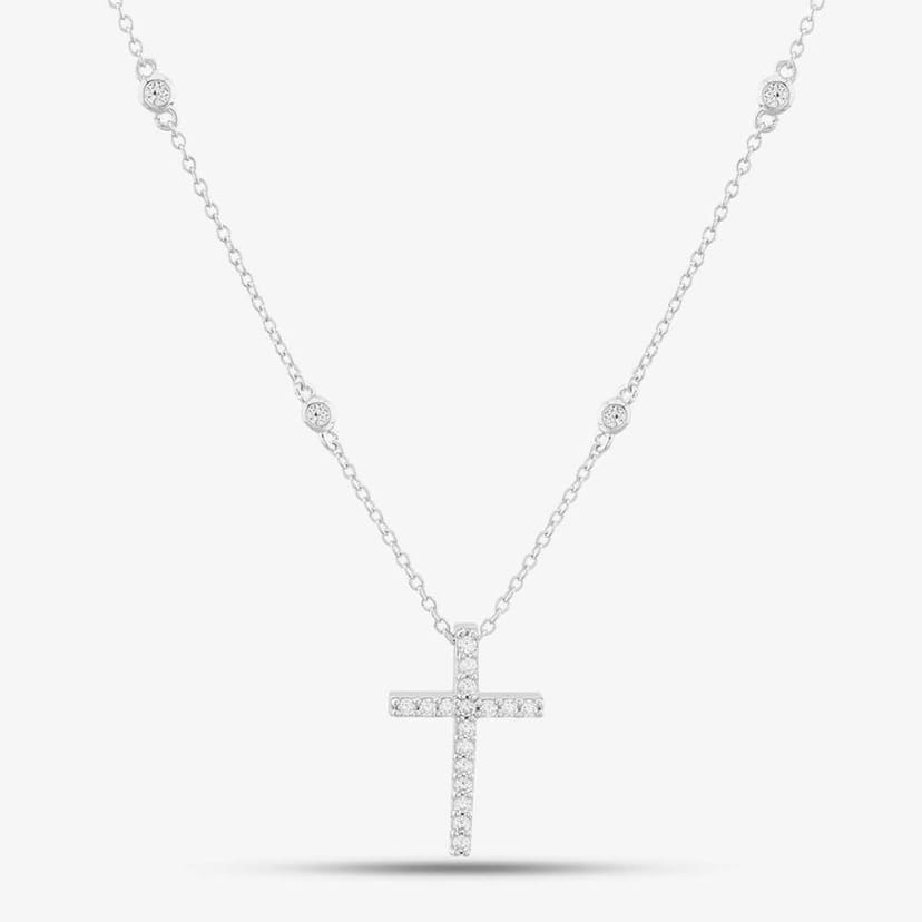 T.H.Baker T.H.Baker Women's Silver Pavé Cubic Zirconia Cross Pendant Chain 8.18.9490 - 1