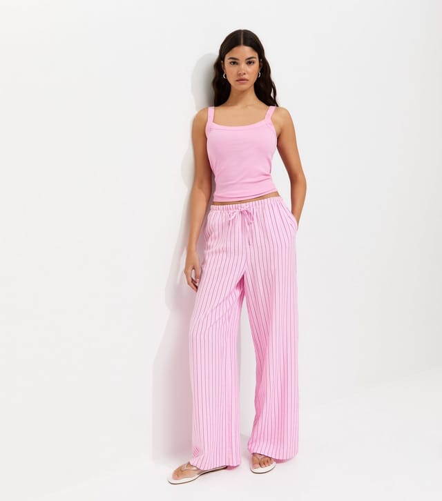 New Look Women's Pink Striped Seersucker Wide Leg Trousers New Look - 3