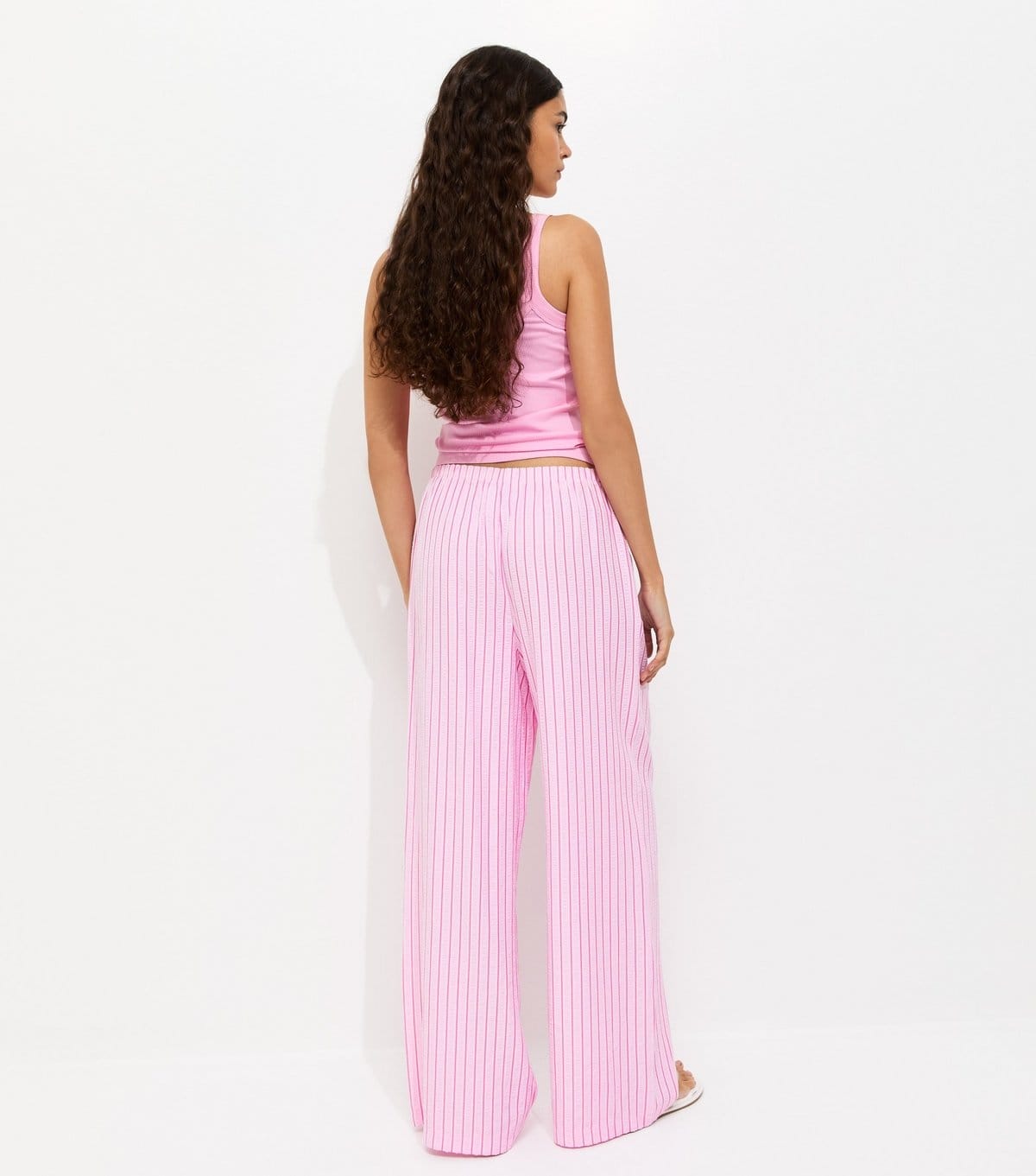 New Look Women's Pink Striped Seersucker Wide Leg Trousers New Look - 4