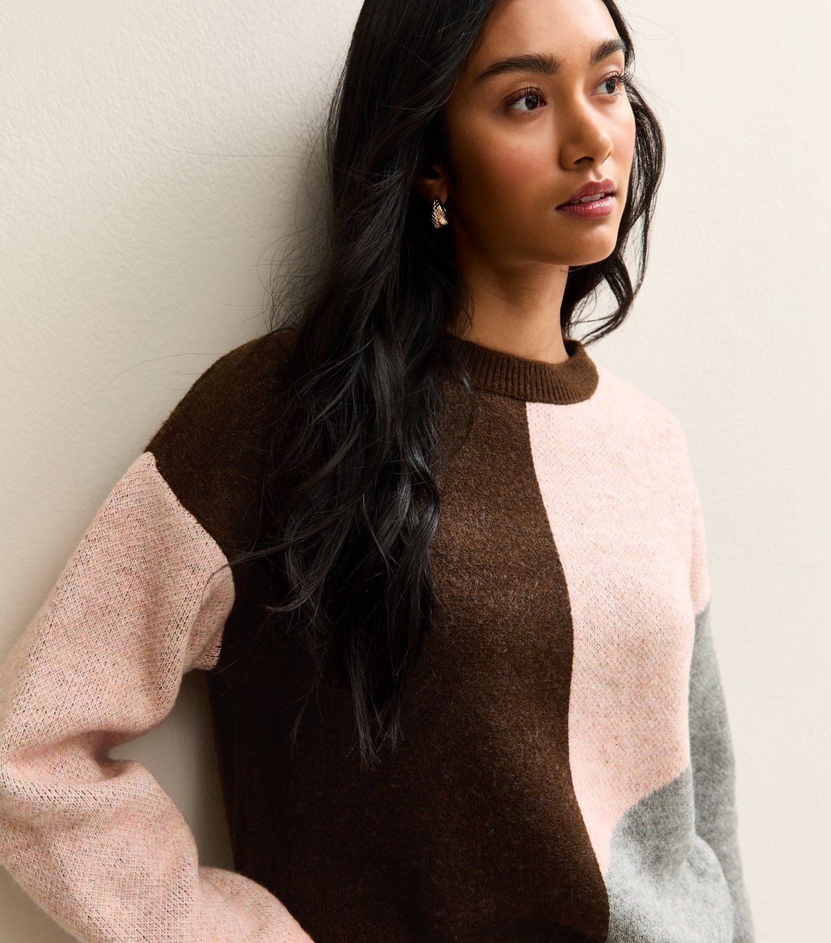 New Look Women's Pink Colour Block Crew Neck Jumper New Look - 2