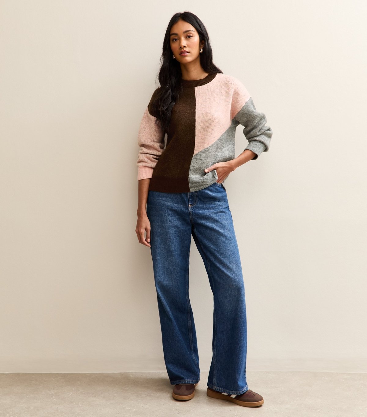 New Look Women's Pink Colour Block Crew Neck Jumper New Look - 3