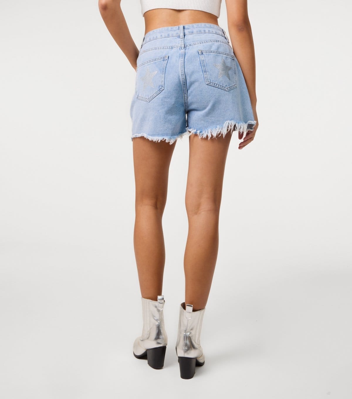 Pink Vanilla Women's Blue Star Embellished Denim Shorts Pink Vanilla New Look - 4