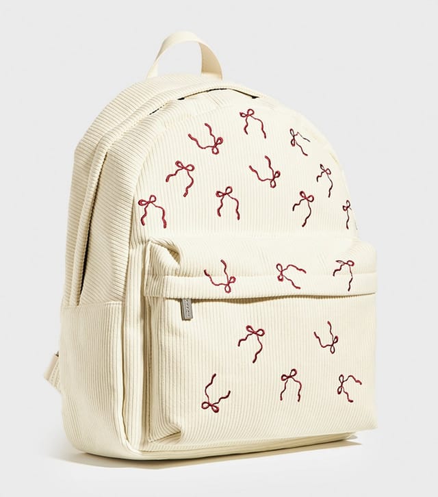 Skinnydip Cream Bow Embroidered Corduroy Backpack Skinnydip New Look - 2
