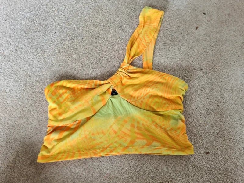 Bershka Bershka yellow green orange asymmetric one shoulder ruched crop top 10 Medium
