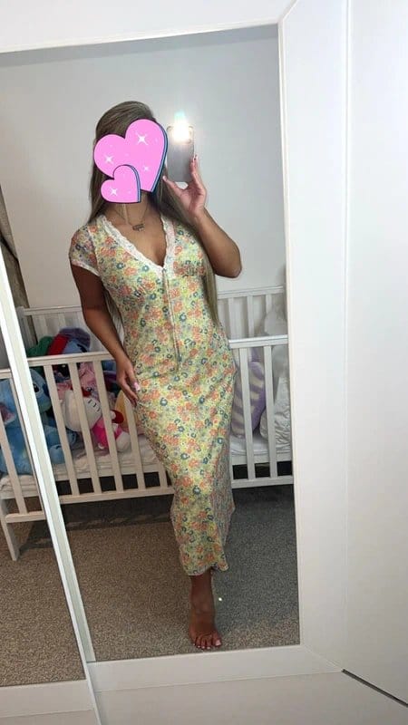 Yellow floral print lace trim midi dress