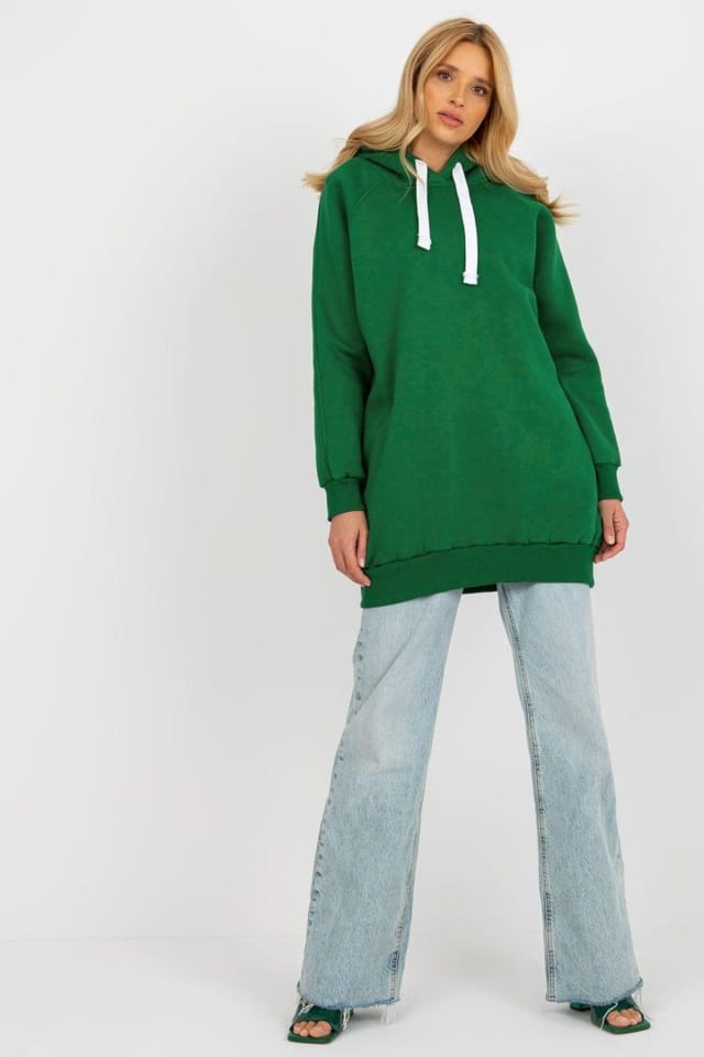 Love Lace Love Lace Women's Long Hooded Cotton Polyester Sweatshirt Pockets in Green - 2