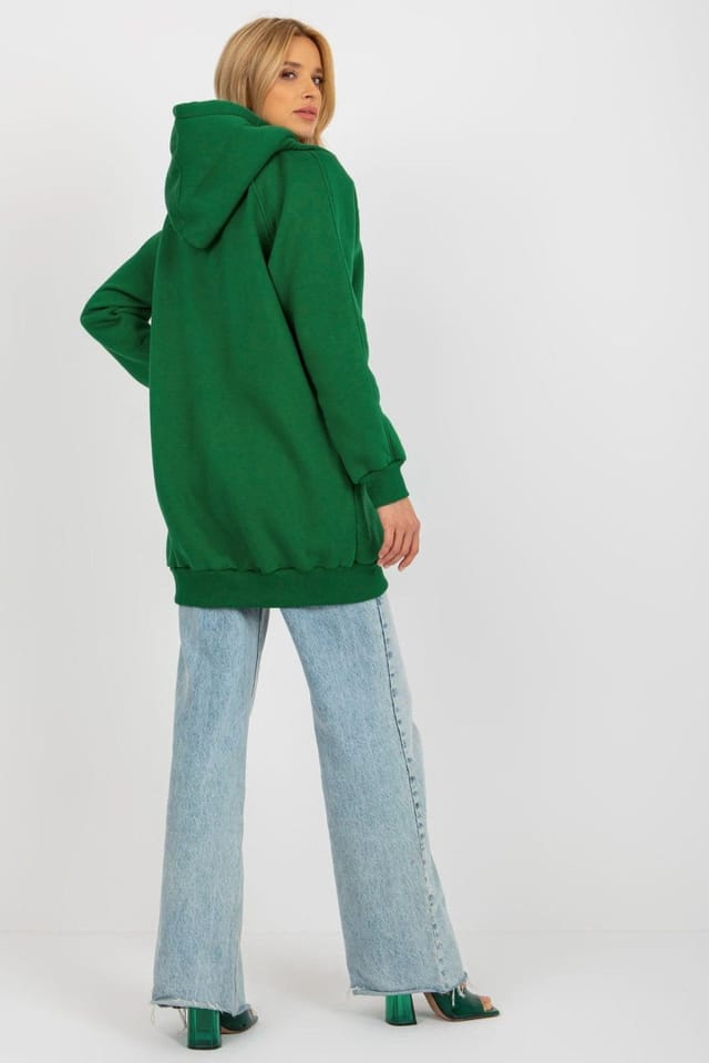 Love Lace Love Lace Women's Long Hooded Cotton Polyester Sweatshirt Pockets in Green - 3