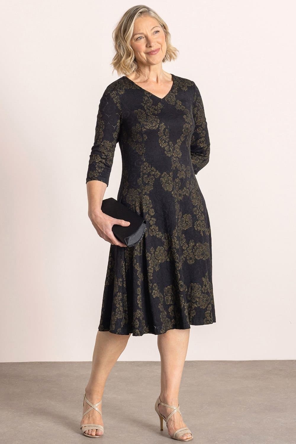 Anna Rose Anna Rose Women's Glitter Print Panelled Lace Dress in Gold