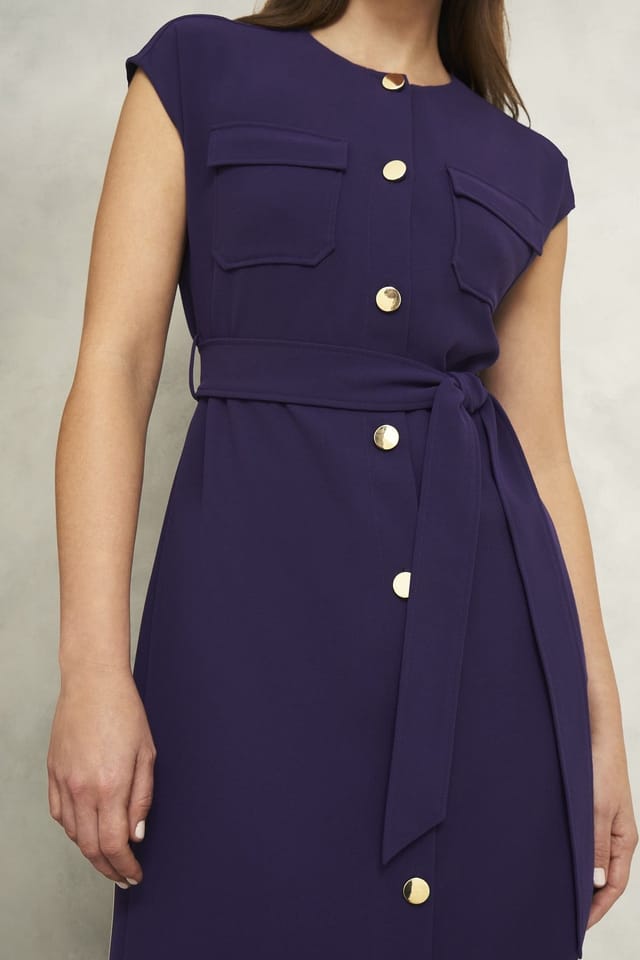 Hobbs London Hobbs London Women's Tania Short Sleeve Tie Waist Midi Dress in Aubergine - 3