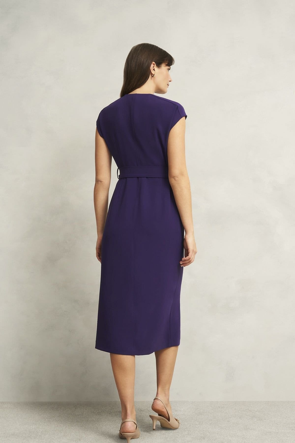 Hobbs London Hobbs London Women's Tania Short Sleeve Tie Waist Midi Dress in Aubergine - 4