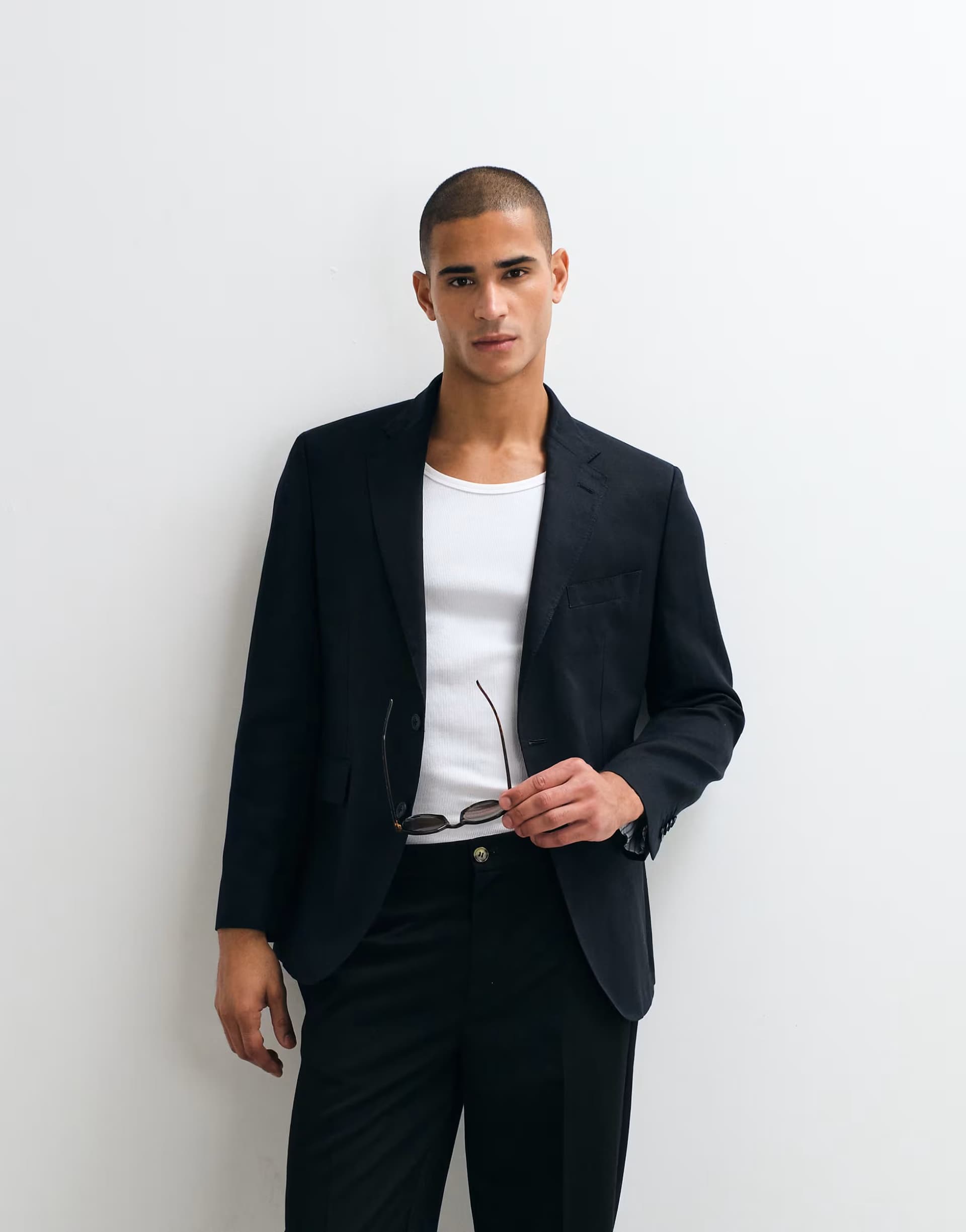 ASOS Mango Amalfi slim fit linen blend suit blazer co-ord in navy