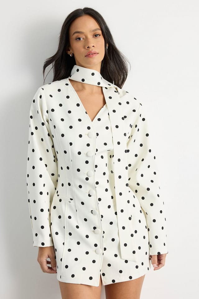 Warehouse Warehouse Women's Polka Dot Cocoon Sleeve Tailored Mini Dress in Mono - 2