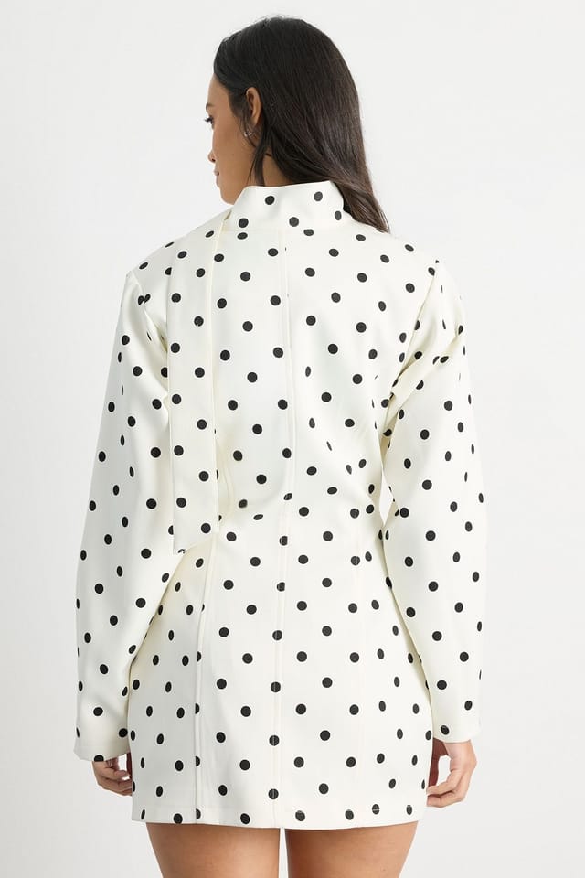 Warehouse Warehouse Women's Polka Dot Cocoon Sleeve Tailored Mini Dress in Mono - 3